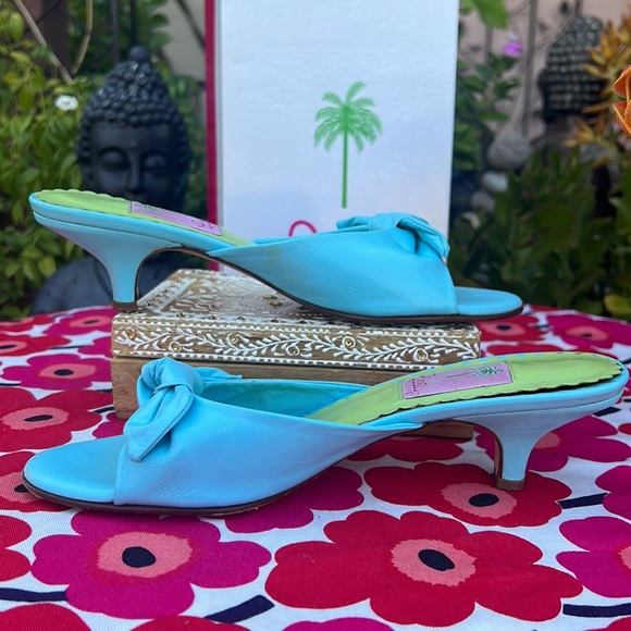 Lilly Pulitzer Baby Blue Nappa Kitten Heel Sandals Made in Italy - Picture 12 of 16